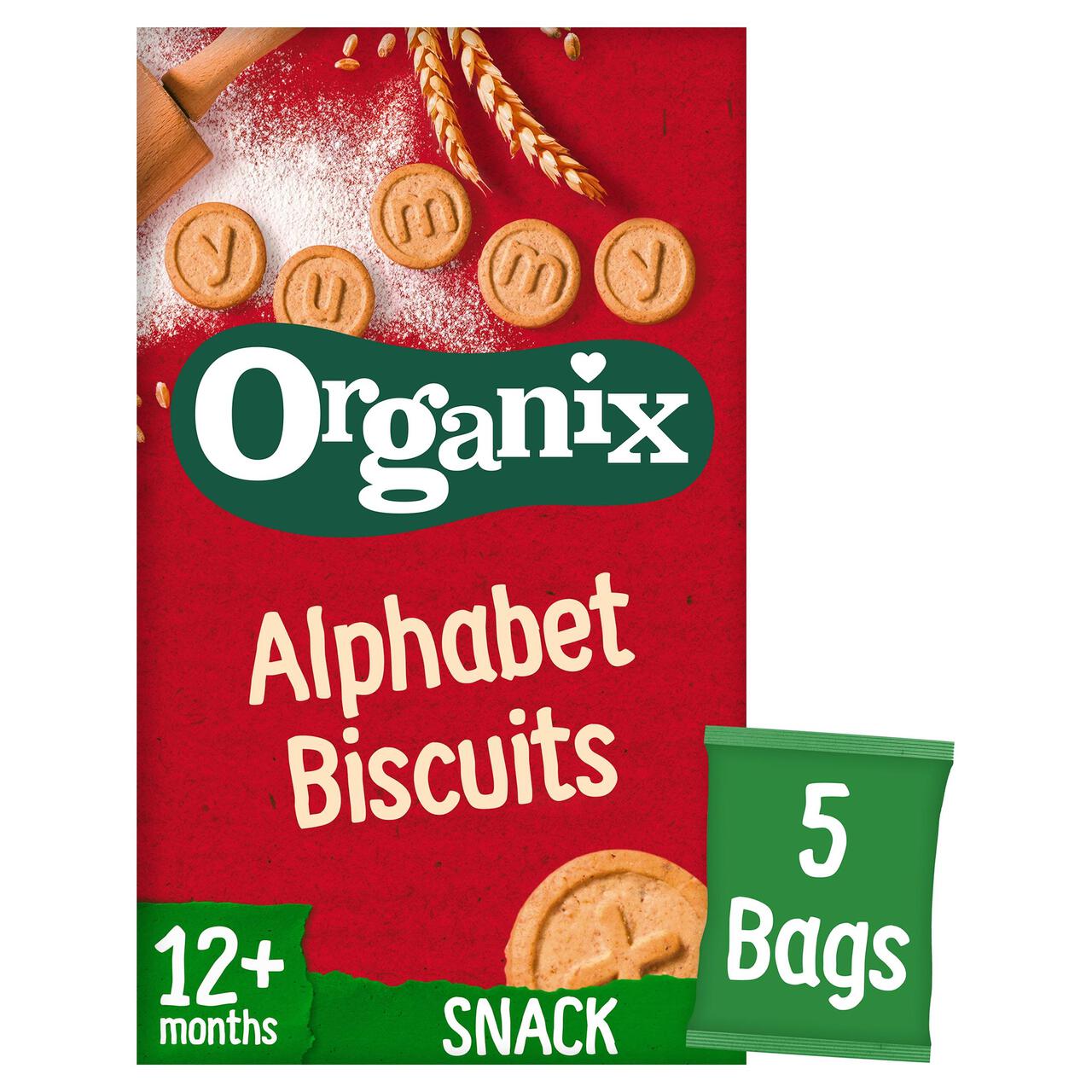 Organix Alphabet Organic Toddler Biscuits, 12 mths+ Multipack 5 x 25g