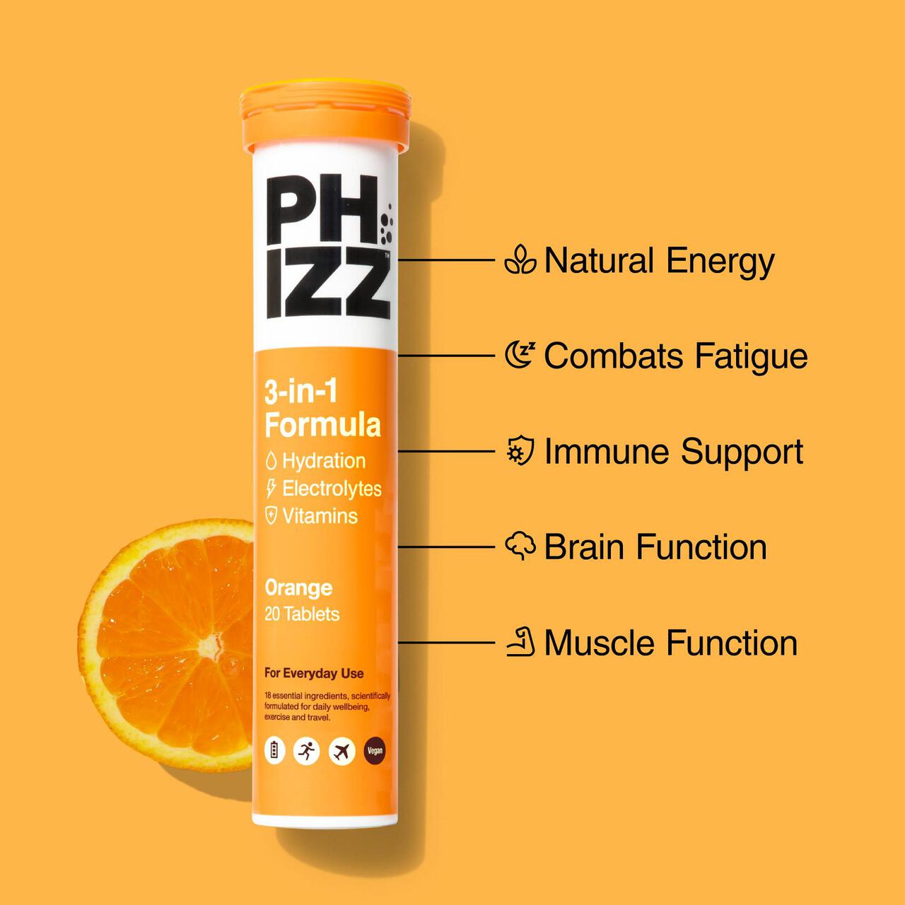 Phizz Orange Multivitamin, Hydration & Electrolyte Effervescent Tablets 20 per pack