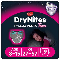Huggies DryNites Girls Pyjama Pants, 8-15 Yrs (27-57kg) 9 per pack