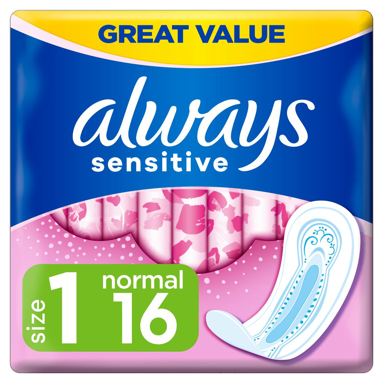 Always Sanitary Towels Sensitive Normal (Size 1) 16 per pack