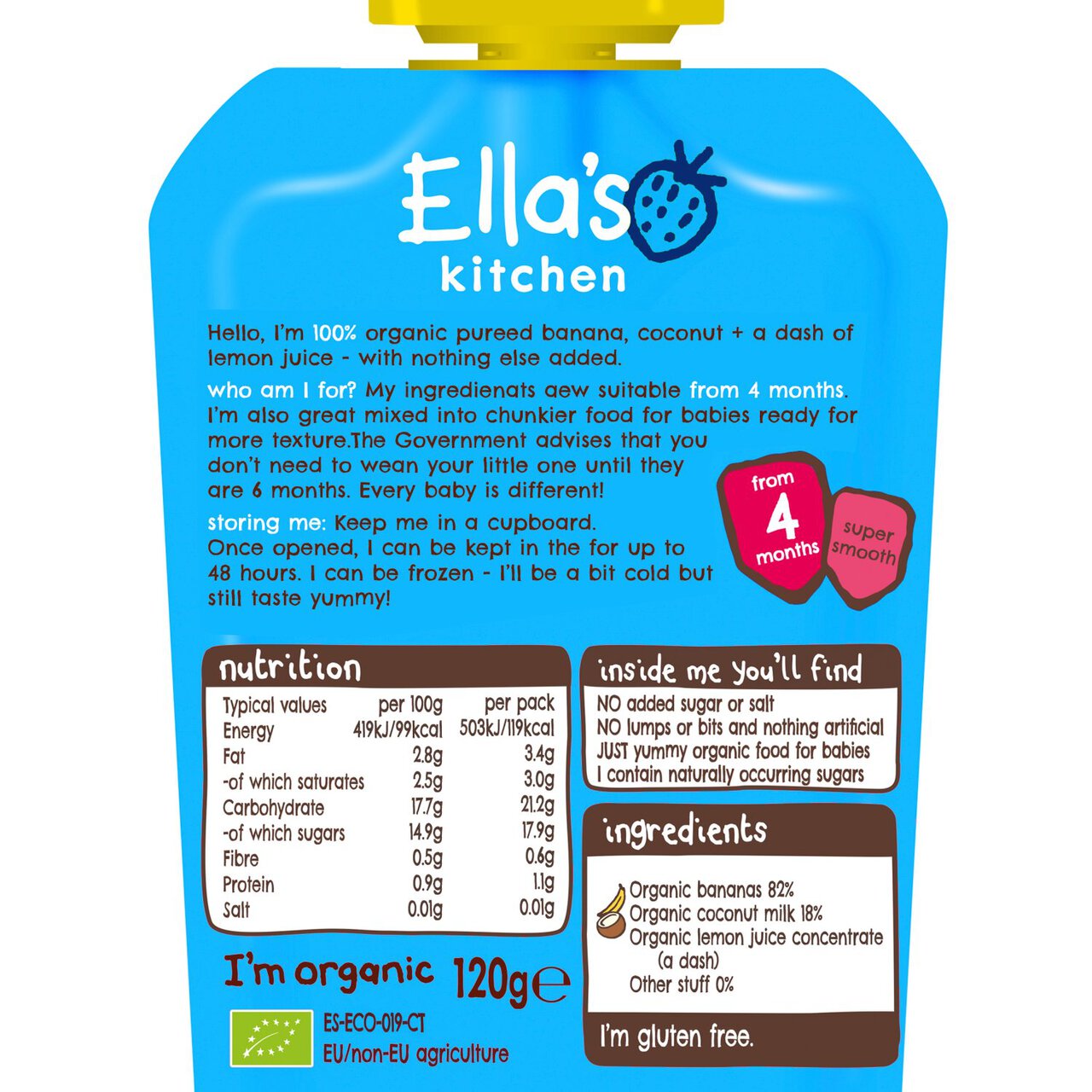 Ella's Kitchen Bananas and Coconuts Baby Food Pouch 4+ Months 120g