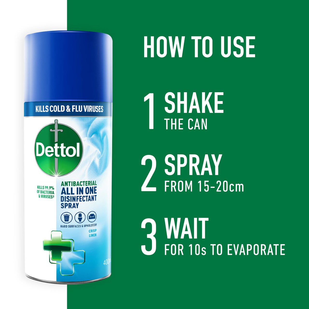 Dettol All In One Disinfectant Antibacterial Spray Crisp Linen 400ml