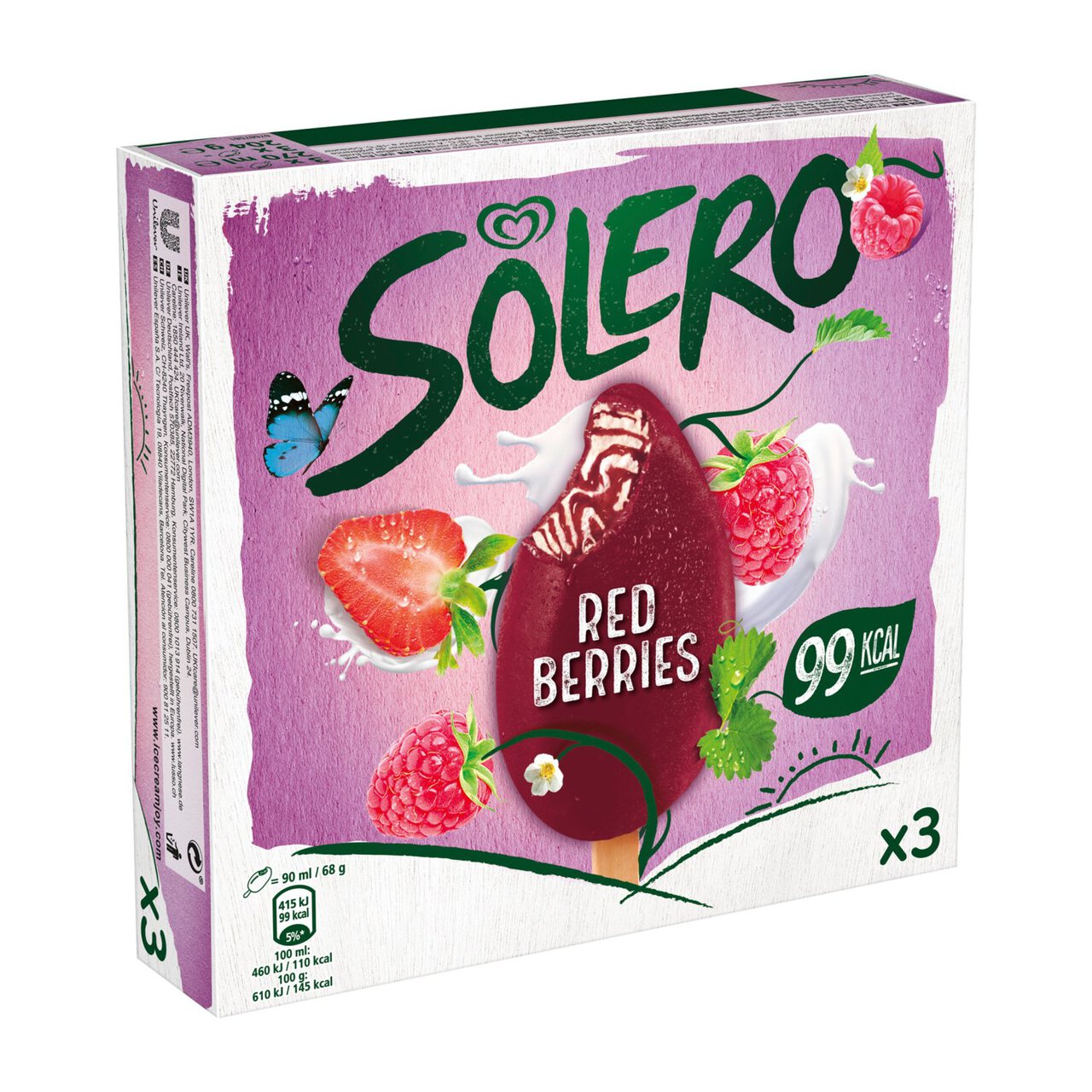 Solero Red Berries Ice Cream Lolly 3 x 90ml