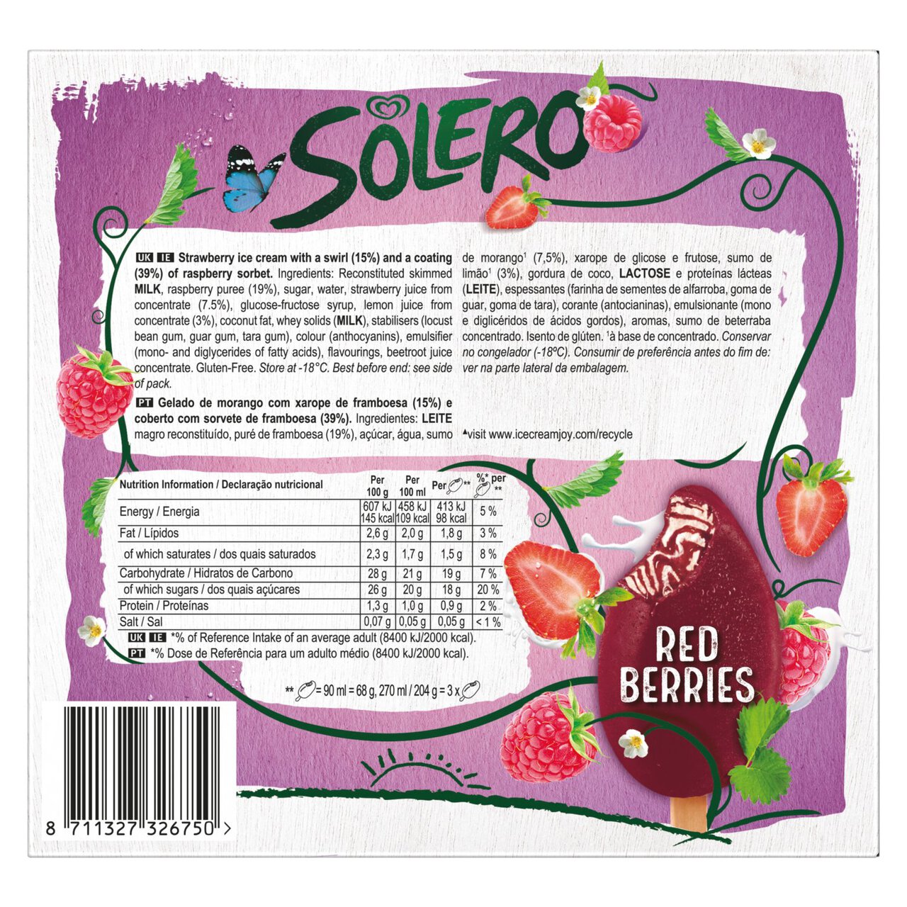 Solero Red Berries Ice Cream Lolly 3 x 90ml