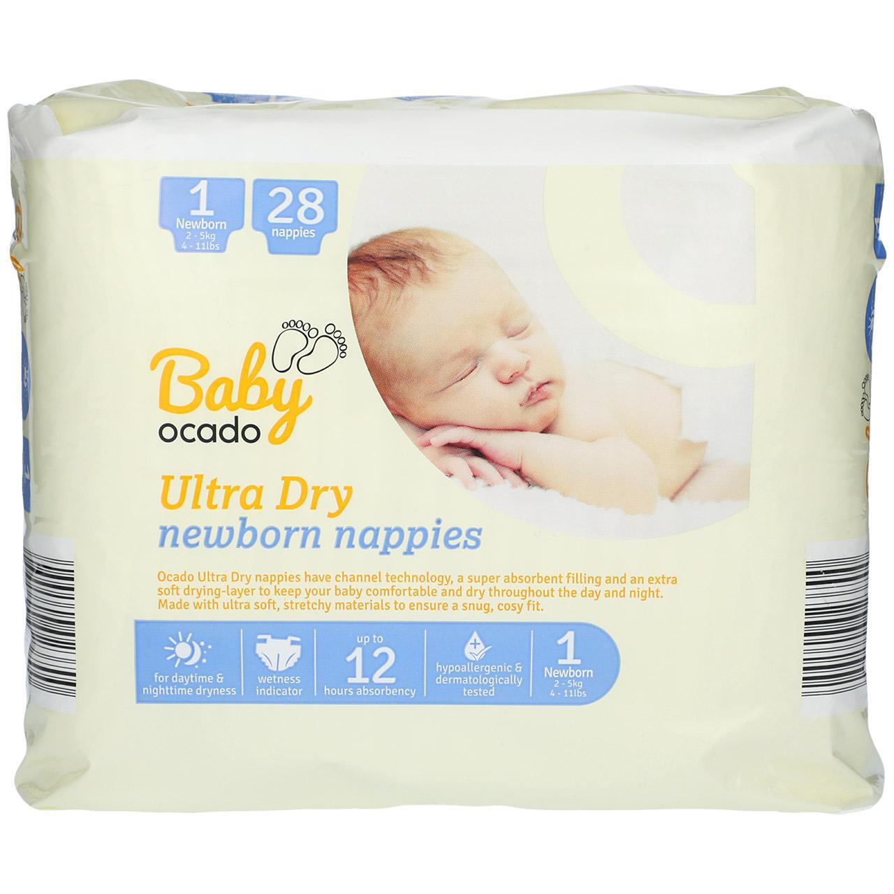 Baby Ocado Ultra Dry Nappies, Size 1 28 per pack