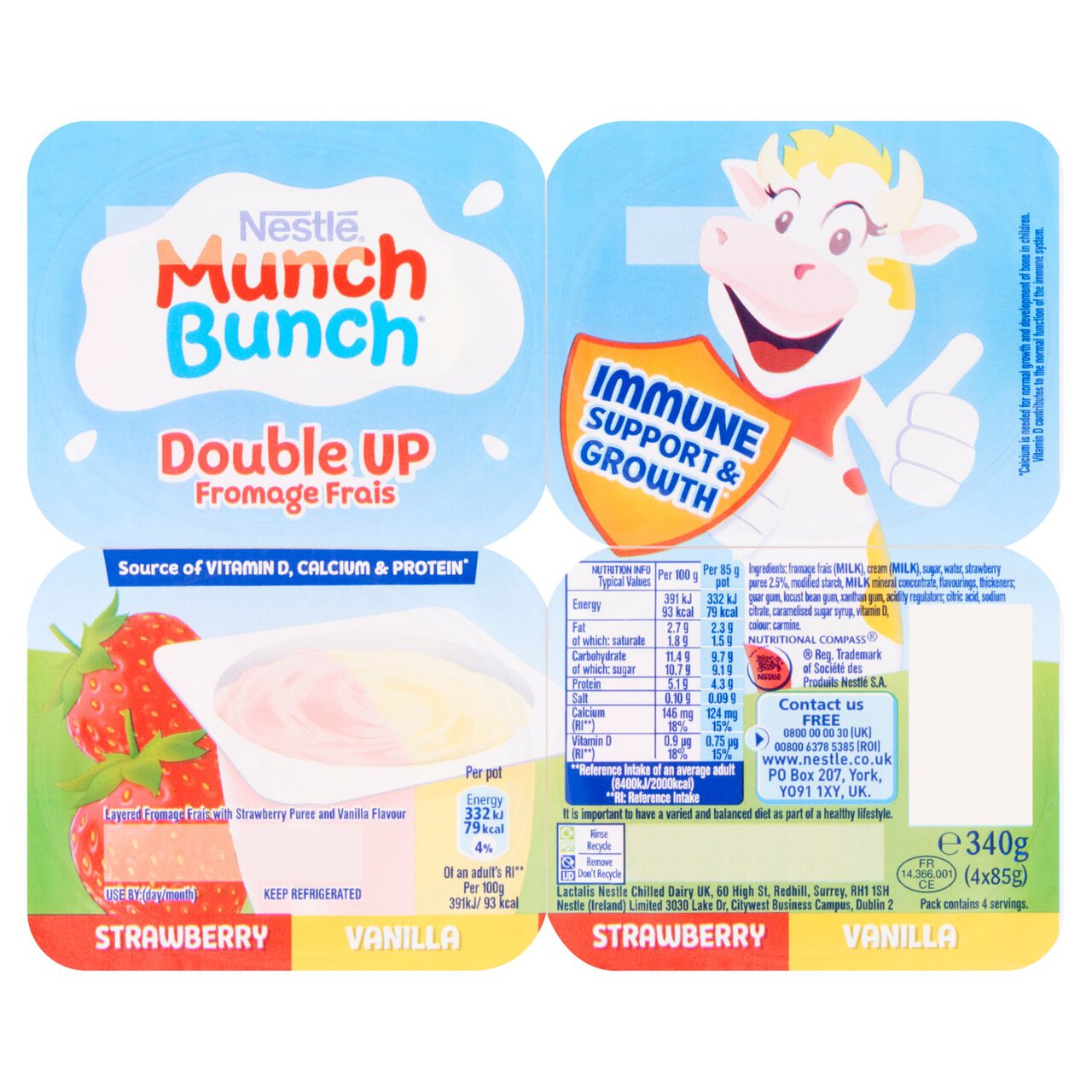 Munch Bunch Double Up Fromage Frais Strawberry & Vanilla 4 x 85g