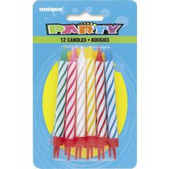 Striped Birthday Candles In Holders 12 per pack