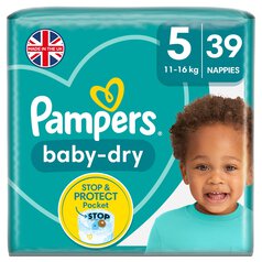 Pampers Baby-Dry Nappies, Size 5 (11-16kg) Essential Pack 39 per pack