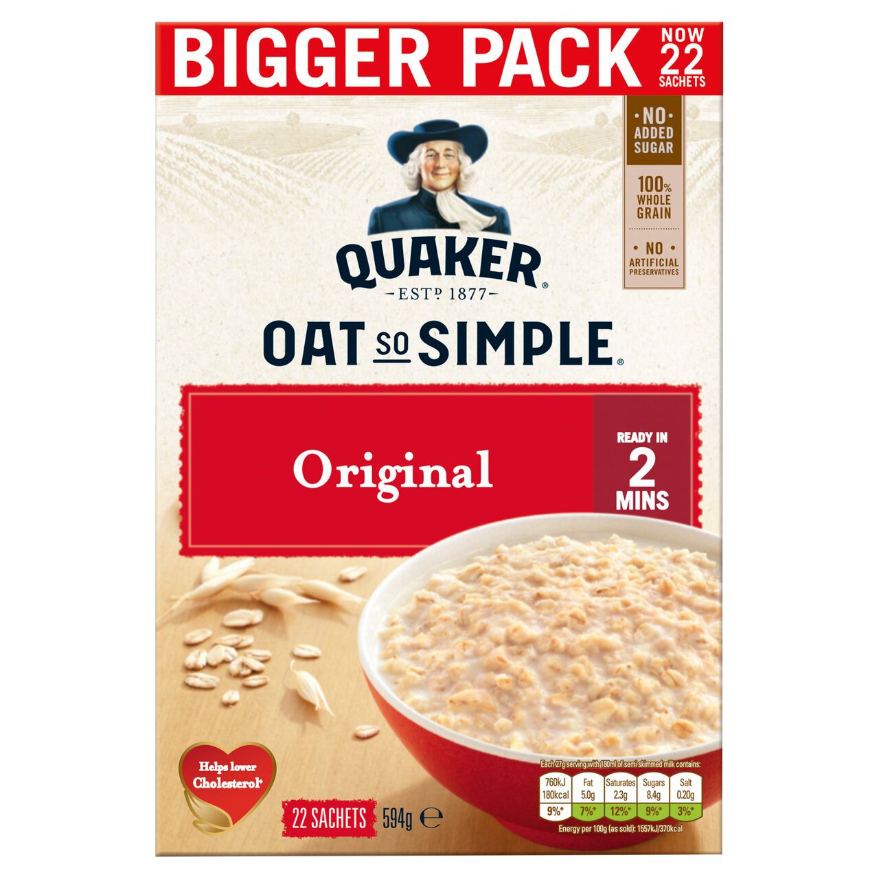 Quaker Oat So Simple Family Pack Original Porridge 27g x 22 per pack