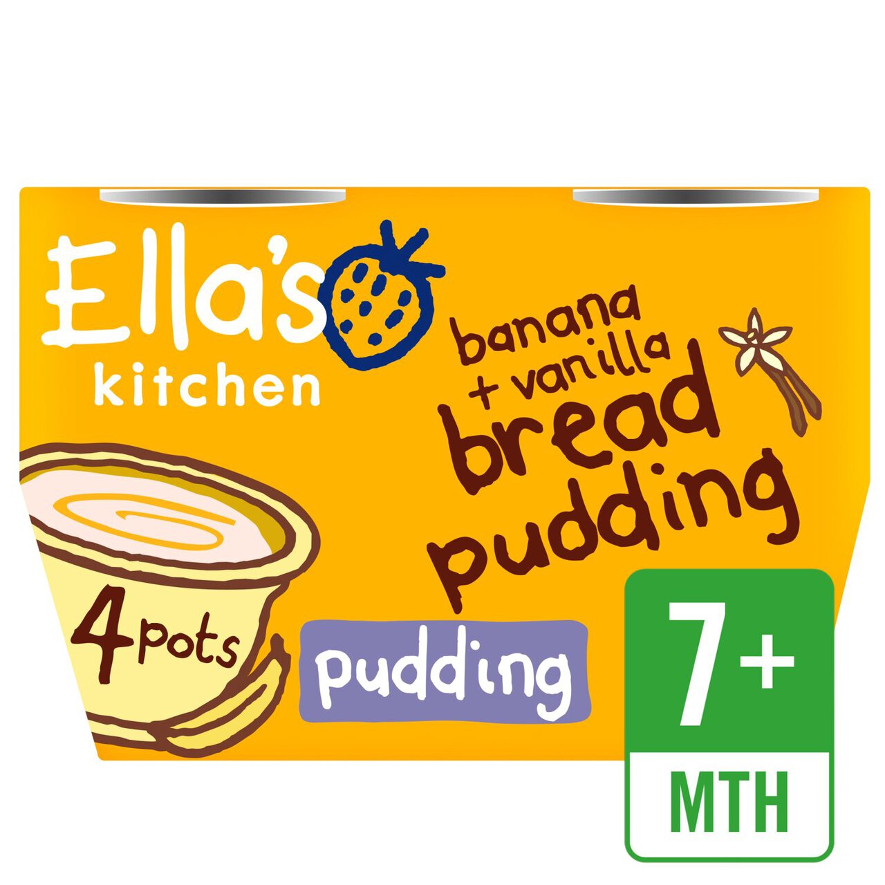 Ella's Kitchen Banana Bread Pudding Baby Dessert Pot Multipack 7+ Months 4 x 80g