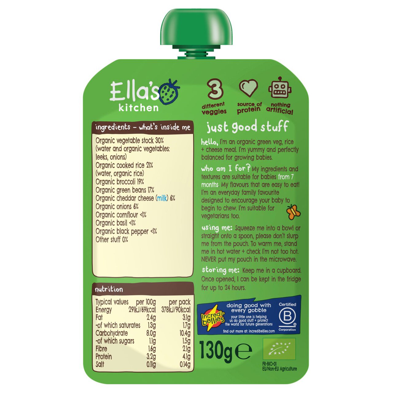 Ella's Kitchen Veggie Risotto with Cheese Baby Food Pouch 7+ Months 130g