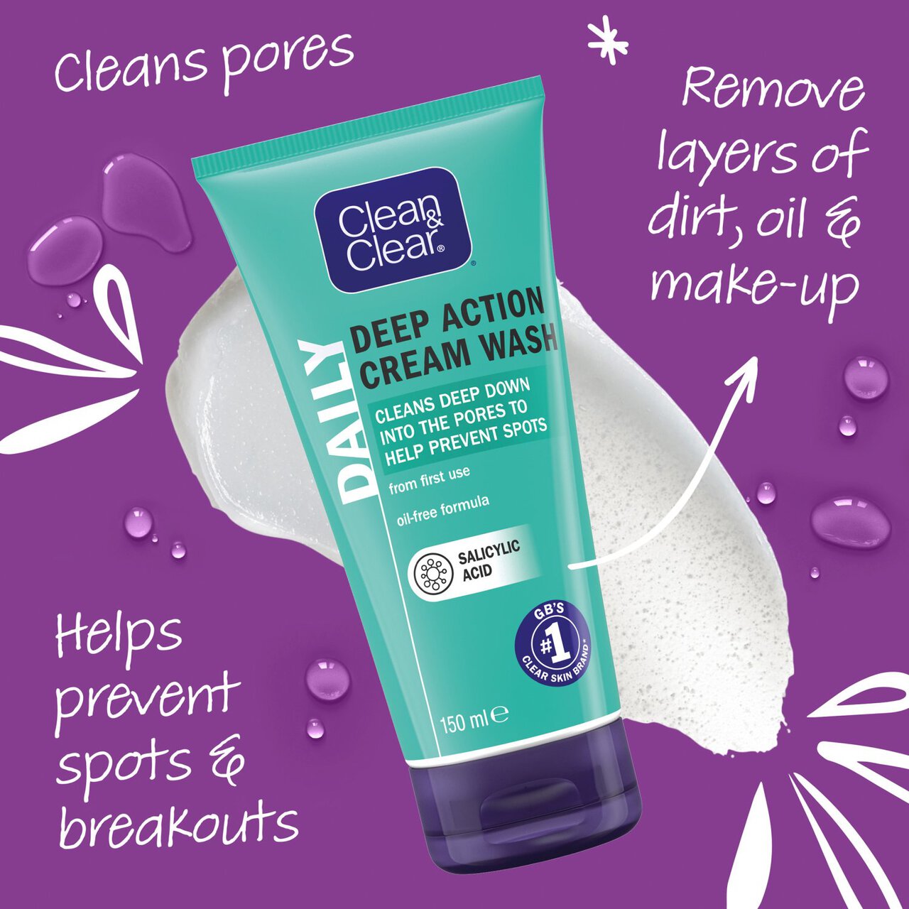 Clean & Clear Deep Action Oil Free Cream Face Wash 150ml