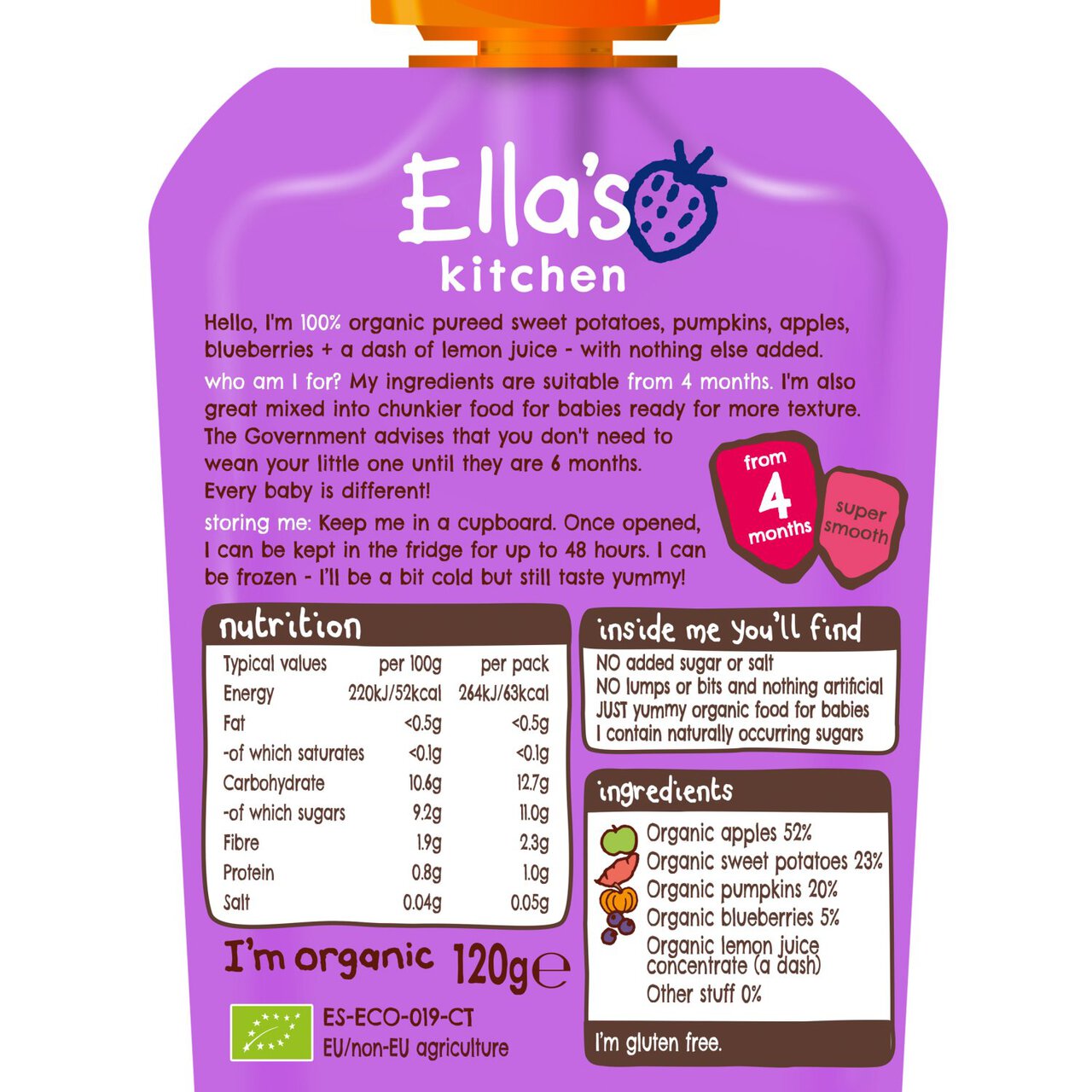 Ella's Kitchen Sweet Potatoes, Pumpkin Baby Food Pouch 4+ Months 120g