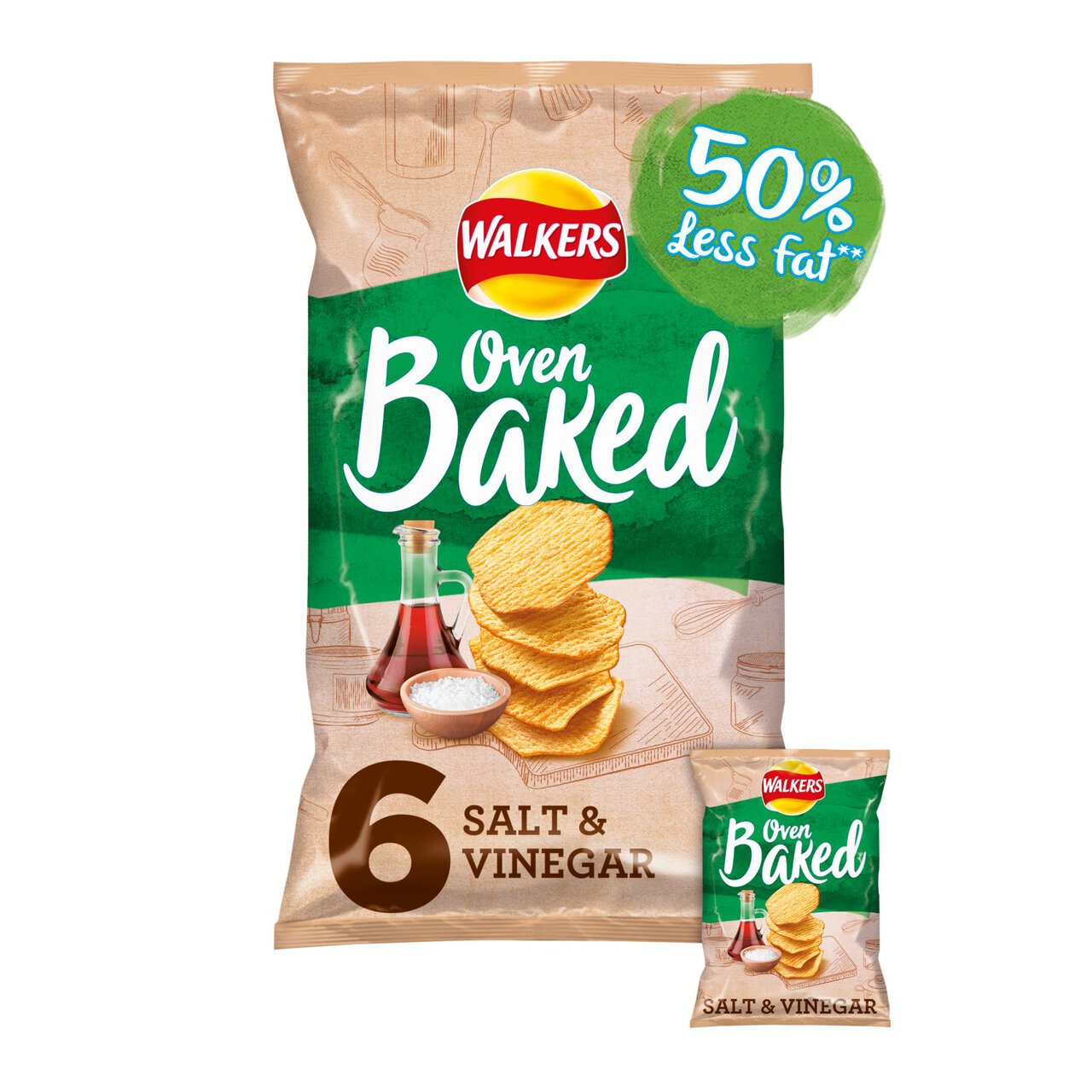 Walkers Oven Baked Salt & Vinegar Multipack Snacks 6 per pack