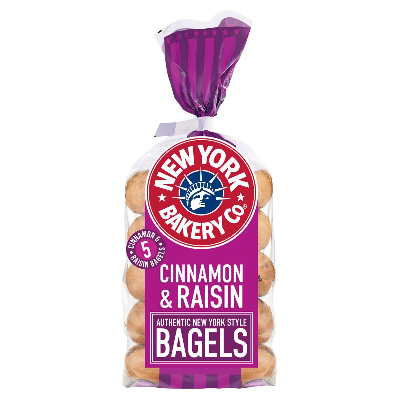 New York Bakery Co. Cinnamon & Raisin Bagels 5 per pack