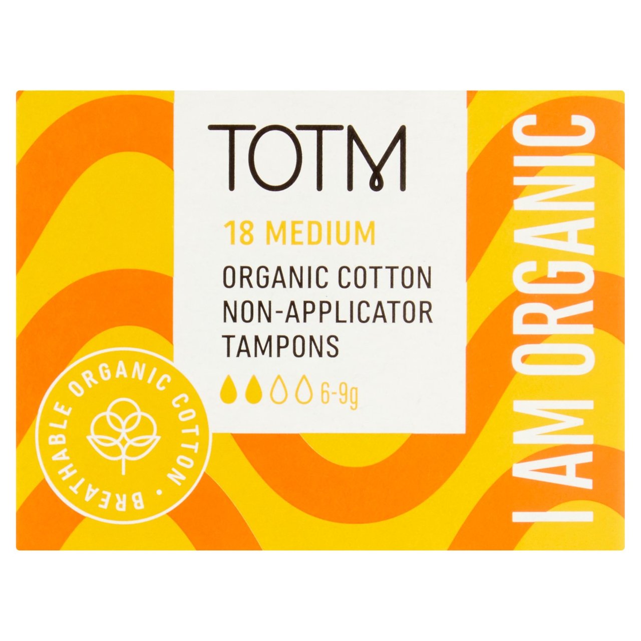 TOTM Organic Cotton Non-Applicator Tampons Medium 18 per pack