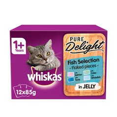Whiskas Pure Delight 1+ Cat Food Pouches Fish in Jelly 12 x 85g 12 x 85g