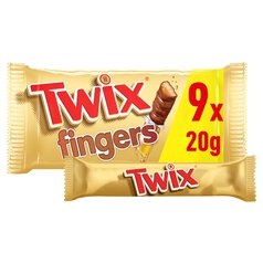 Twix Caramel & Milk Chocolate Fingers Biscuit Snack Bars Multipack 9 x 20g