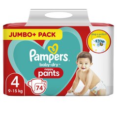 Pampers Baby-Dry Nappy Pants, Size 4 (9-15kg) Jumbo+ Pack 74 per pack