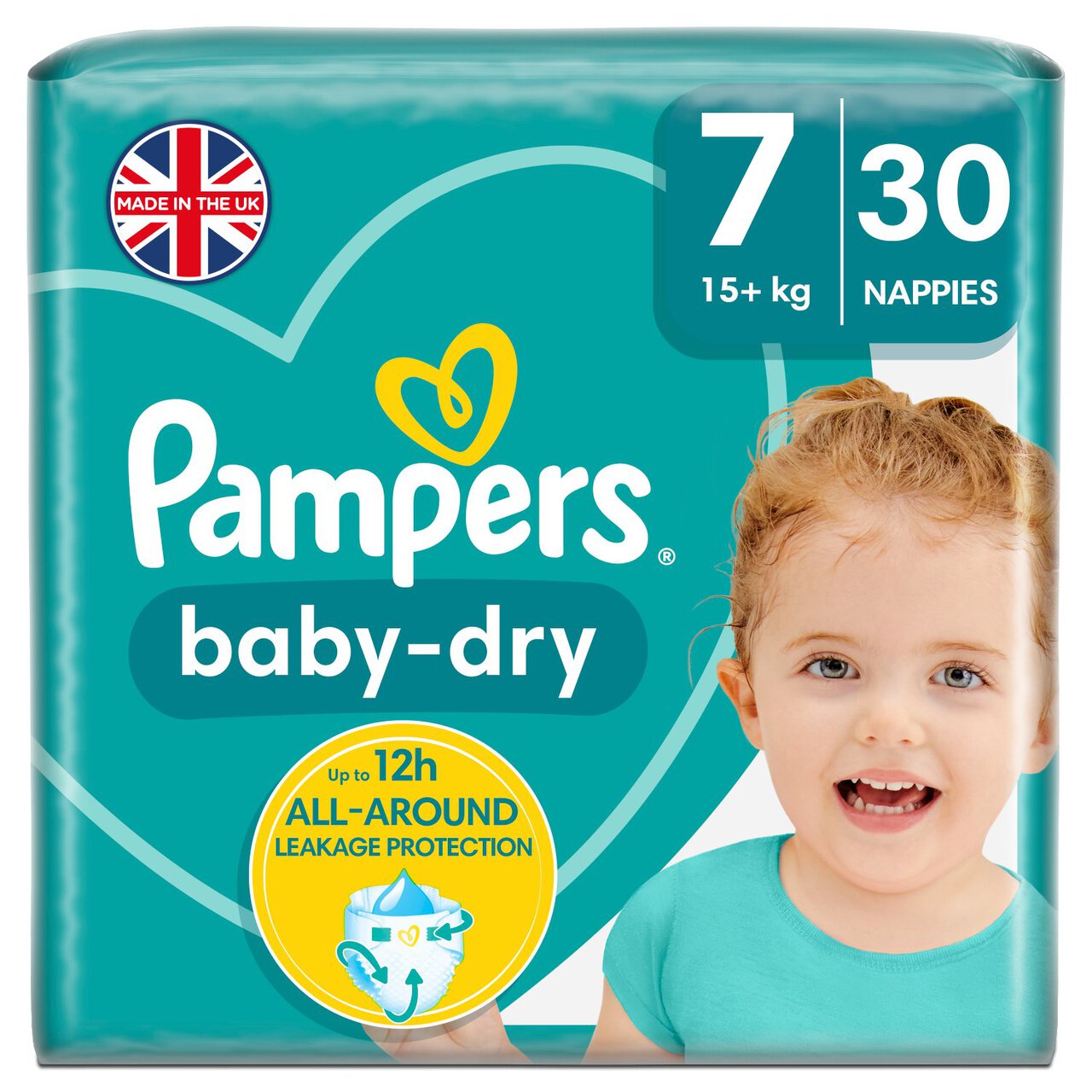 Pampers Baby-Dry Nappies, Size 7 (15kg+) Essential Pack 30 per pack