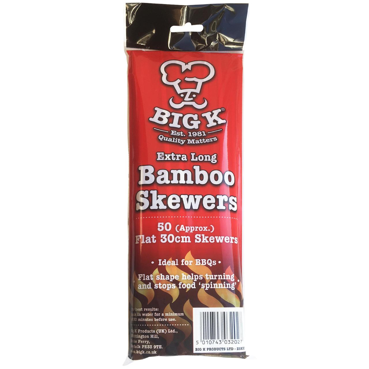 Big K Extra Long Flat Kebab Bamboo Skewers 30 cm 50 per pack
