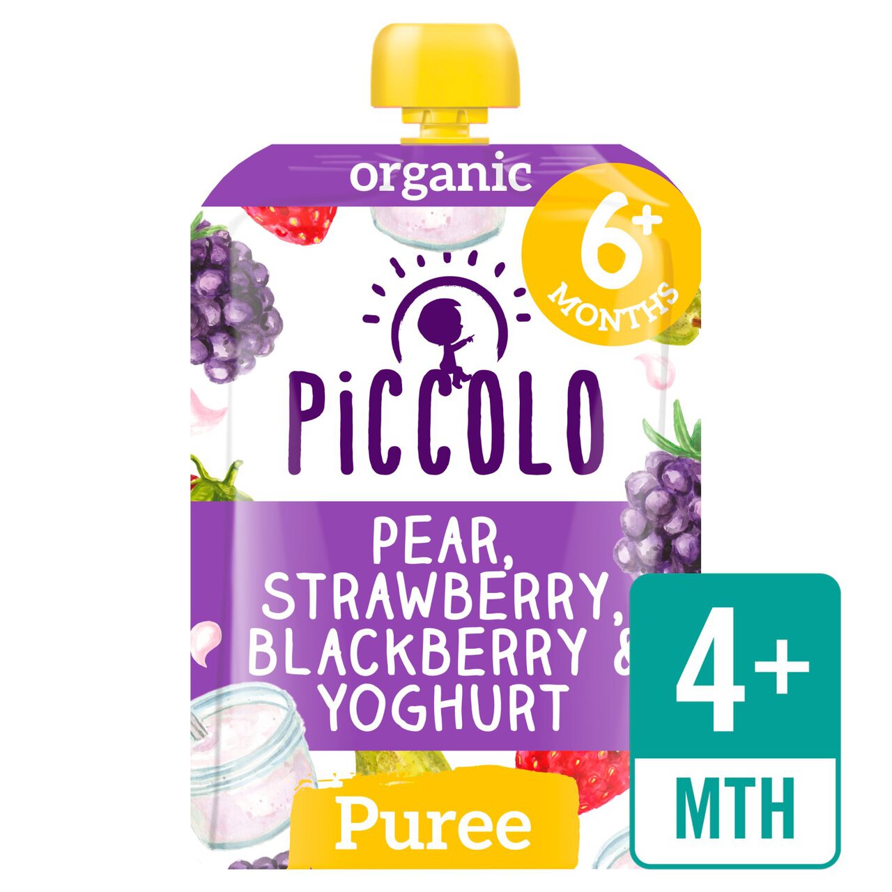 Piccolo Pear, Strawberry, Blackberry & Yoghurt Organic Pouch, 6 mths+ 100g