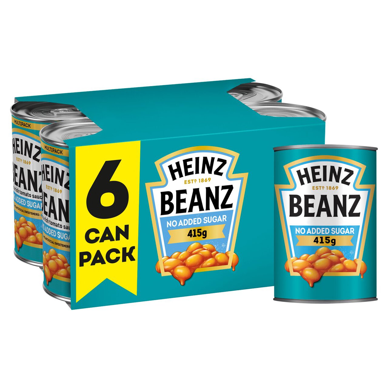 Heinz No Added Sugar Baked Beans in a Rich Tomato Sauce 6 x 415g | Zoom