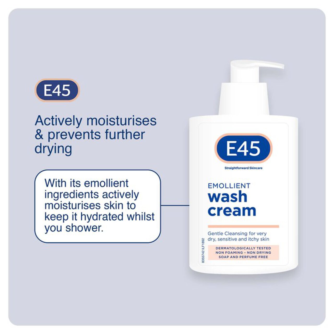 E45 Emollient Wash Cream, gentle cleansing for very dry skin Pump 250ml
