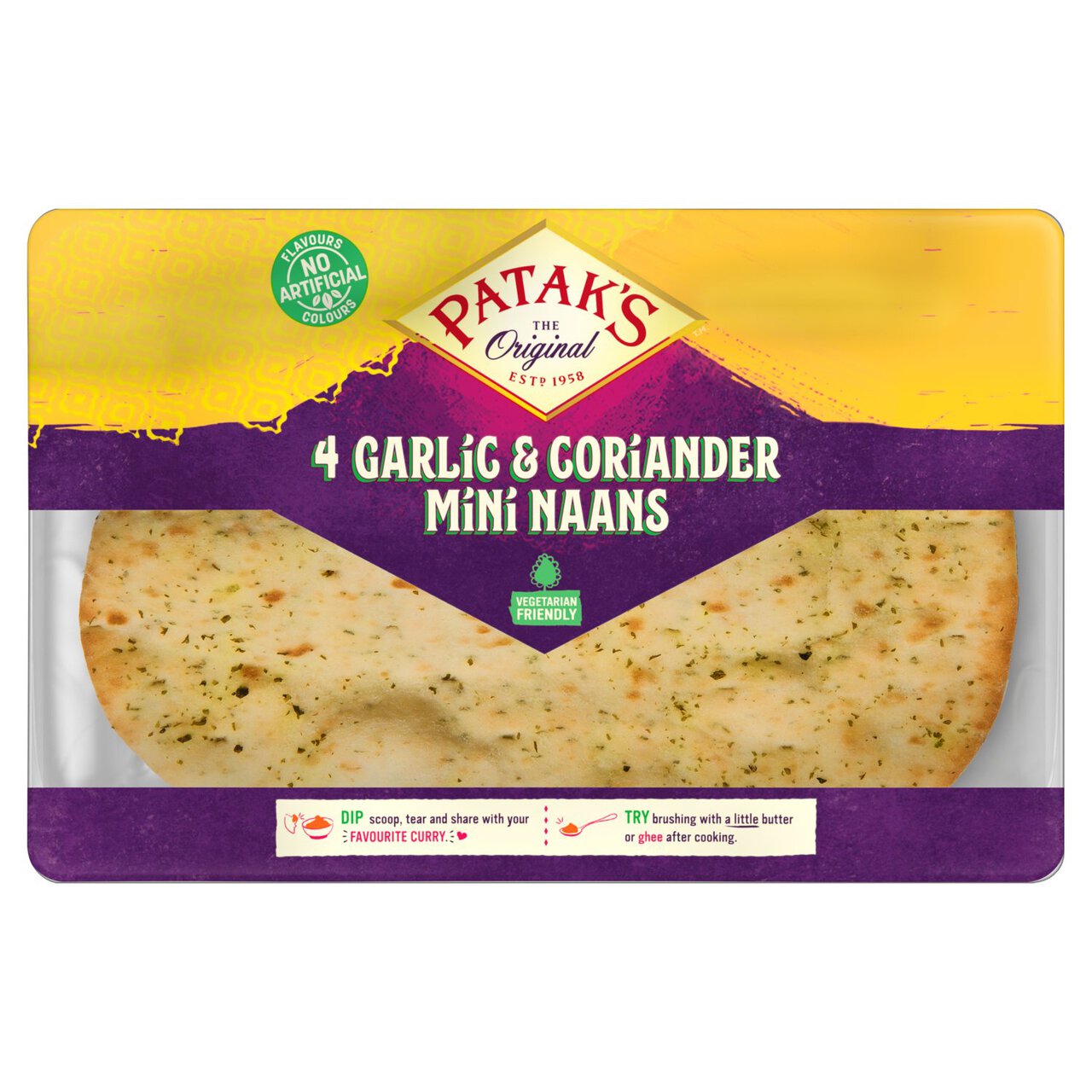 Patak's Garlic & Coriander Mini Naan Breads (4 per pack) 300g