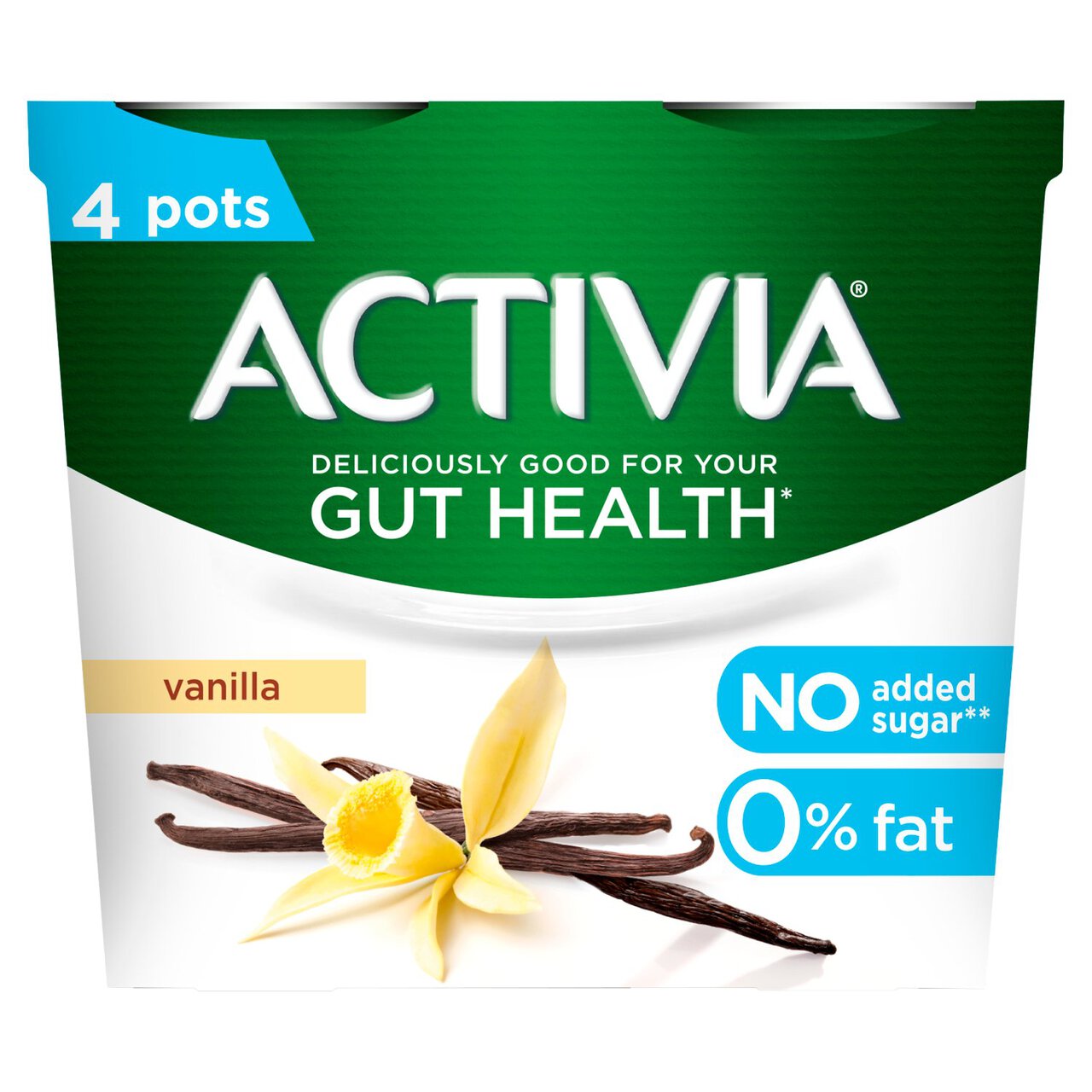 Activia Vanilla No Added Sugar Fat Free Yoghurt 4 x 115g