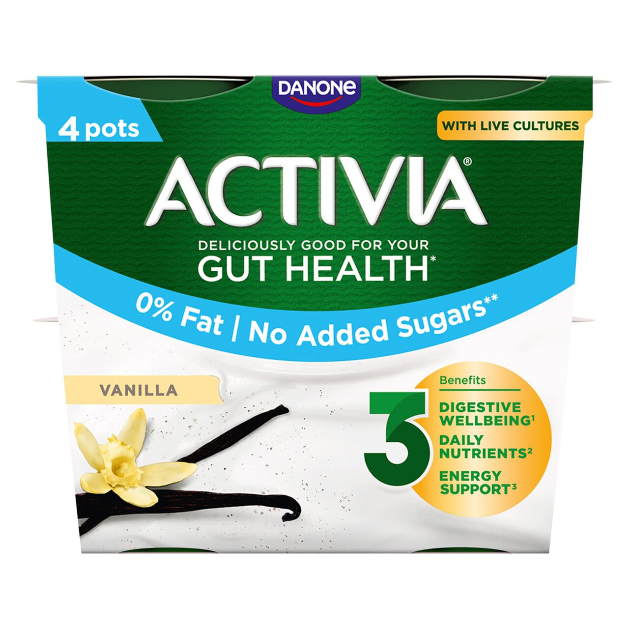Activia Vanilla No Added Sugar Fat Free Yoghurt 4 x 115g
