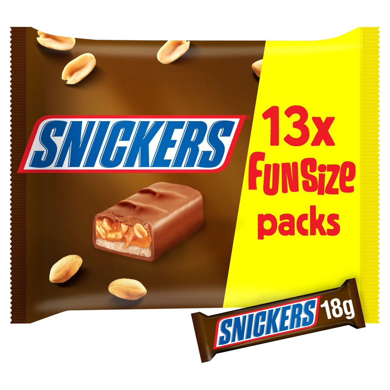 Snickers Caramel, Nougat, Peanuts & Milk Chocolate Bars Funsize Multipack 250g