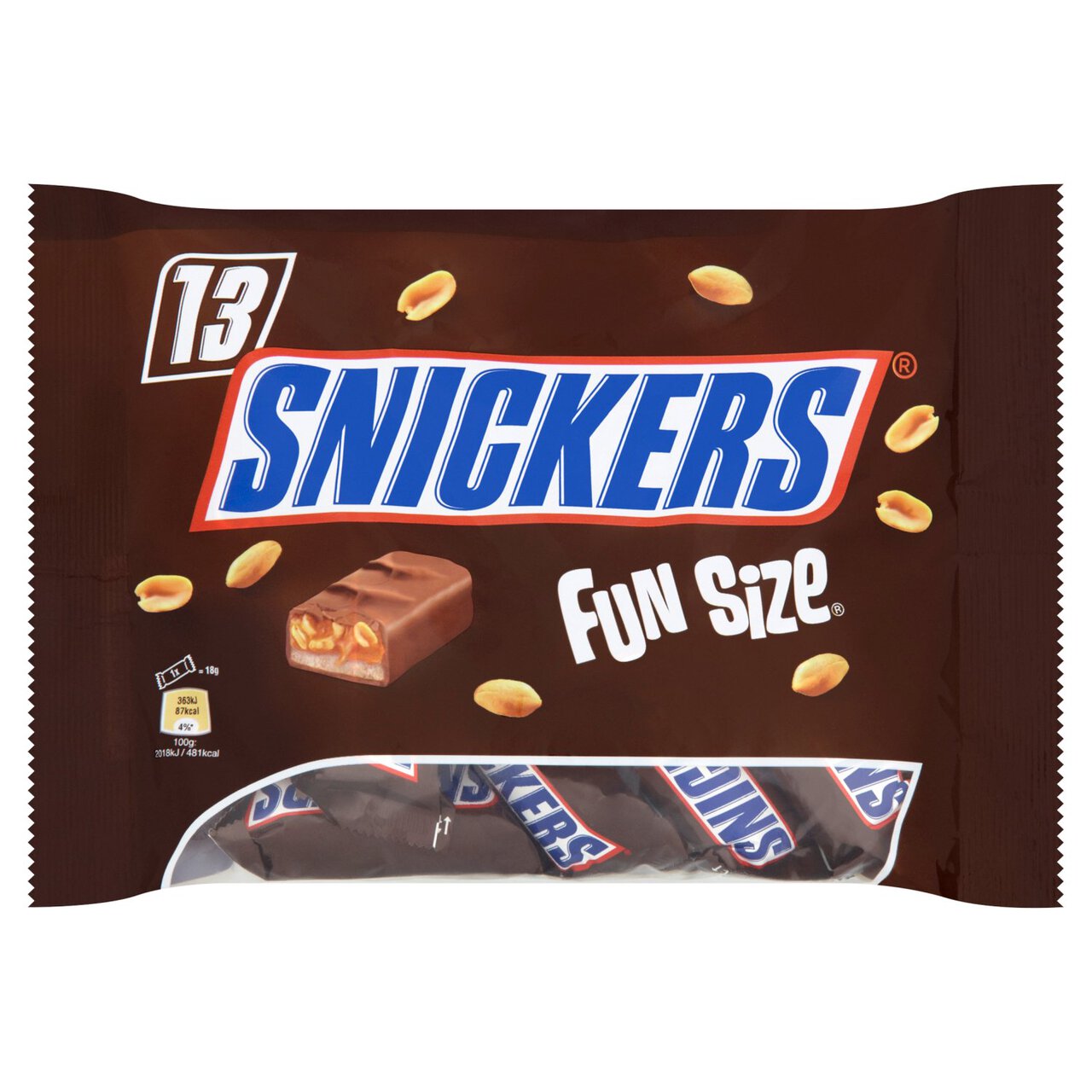 Snickers Caramel, Nougat, Peanuts & Milk Chocolate Bars Funsize Multipack 13 x 18g