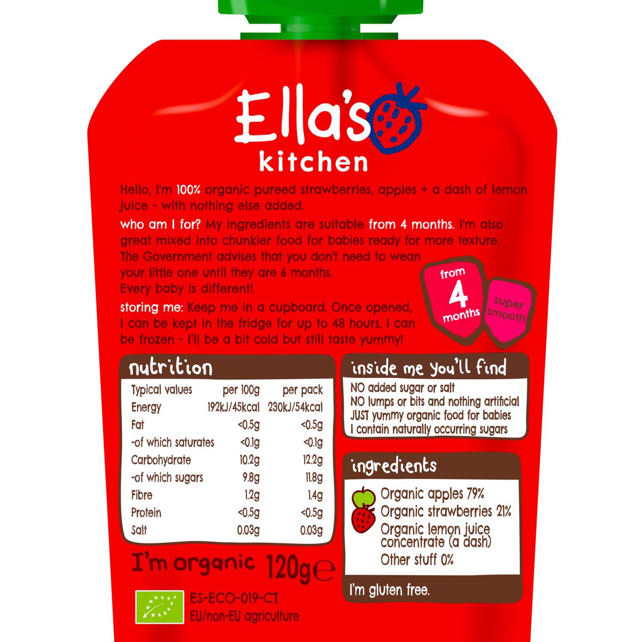 Ella's Kitchen Strawberries and Apples Baby Food Pouch 4+ Months 120g