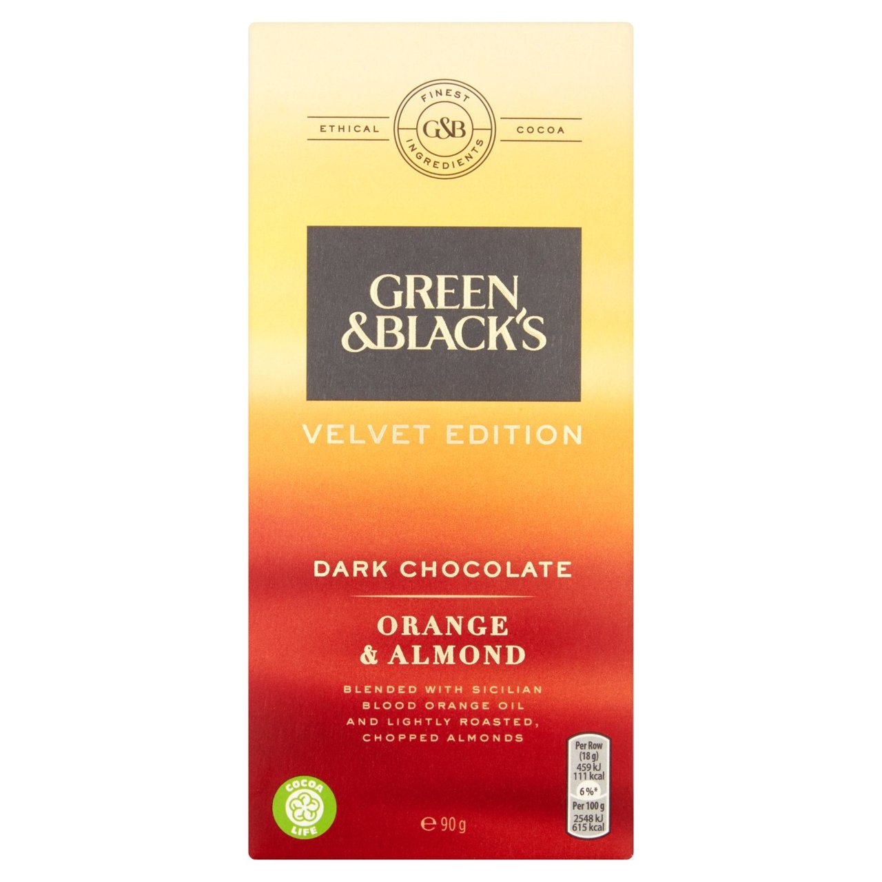 Green & Black's Velvet Orange & Almond Dark Chocolate Bar 90g