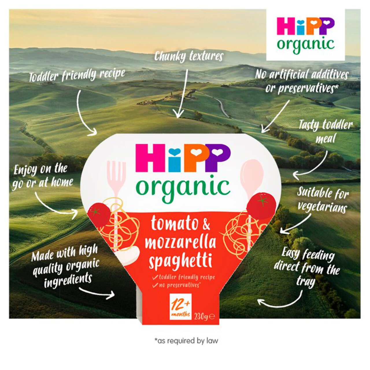 HiPP Organic Tomato & Mozzarella Spaghetti Toddler Tray Meal 1-3 Years 230g