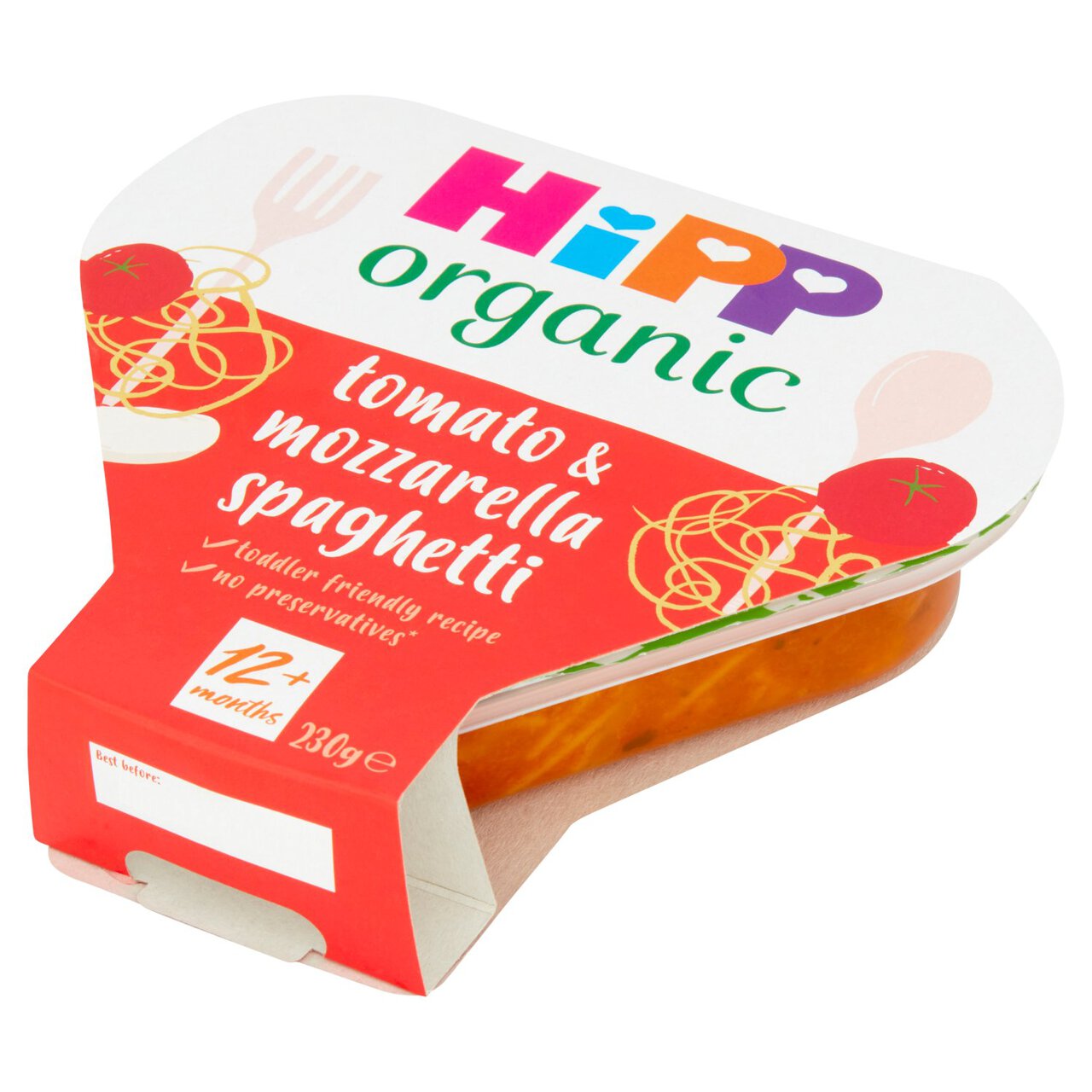 HiPP Organic Tomato & Mozzarella Spaghetti Toddler Tray Meal 1-3 Years 230g