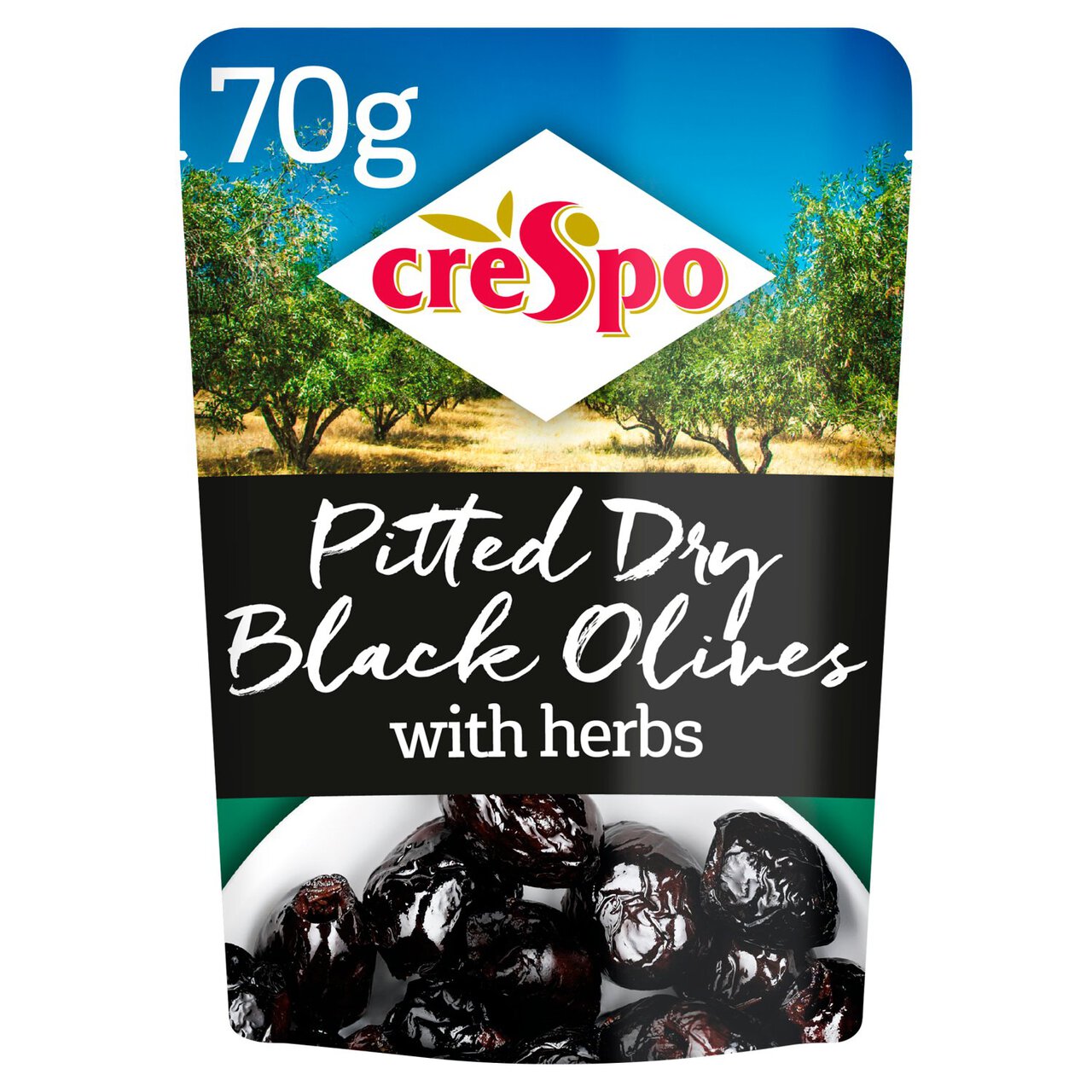 Crespo Dry Black Olives With Herbs 70g