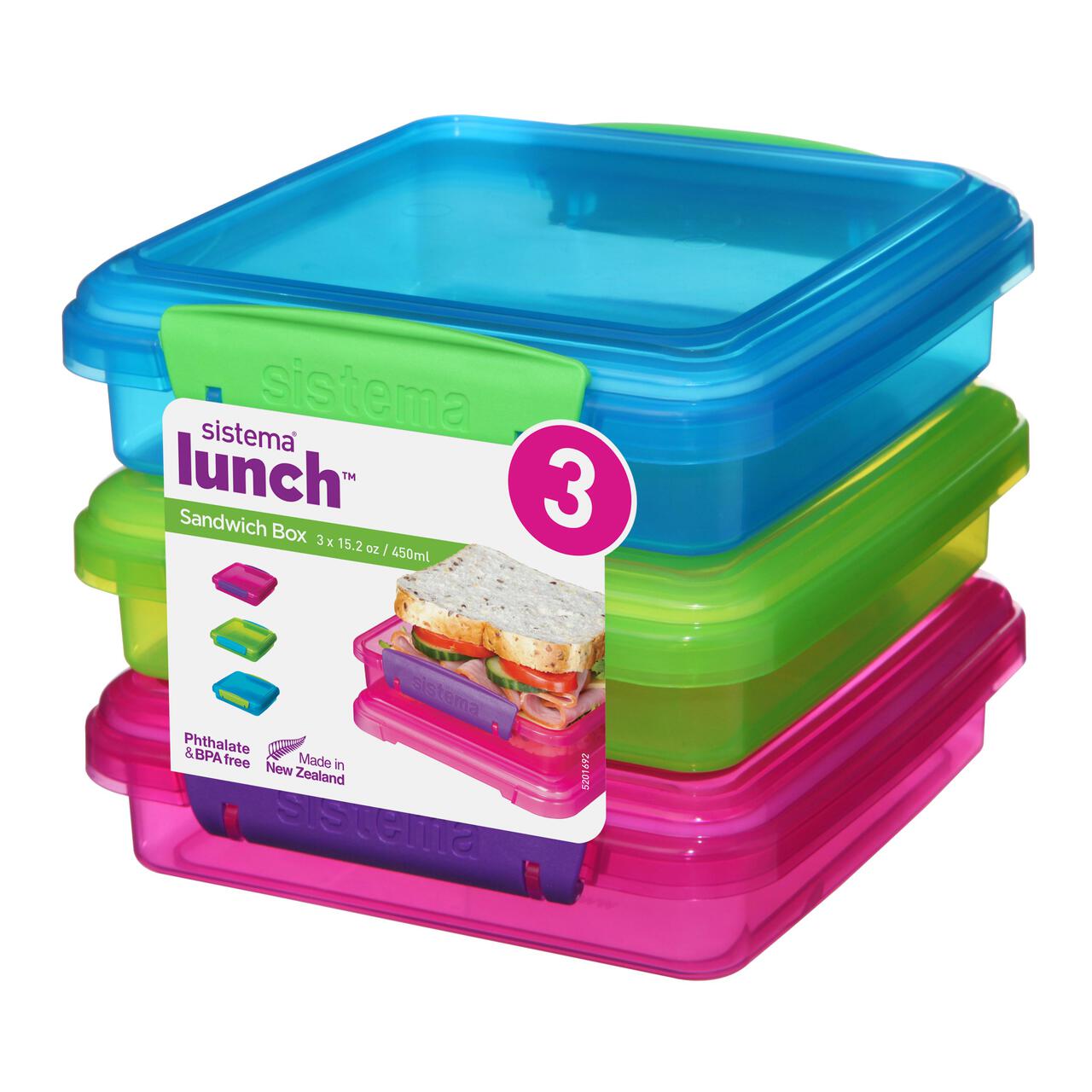 Sistema Sandwich Boxes, Assorted Colours 3 per pack