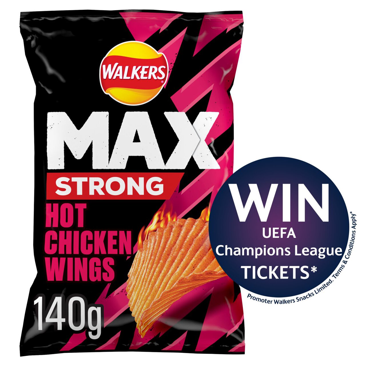 Walkers Max Strong Hot Chicken Wings Sharing Bag Crisps 140g
