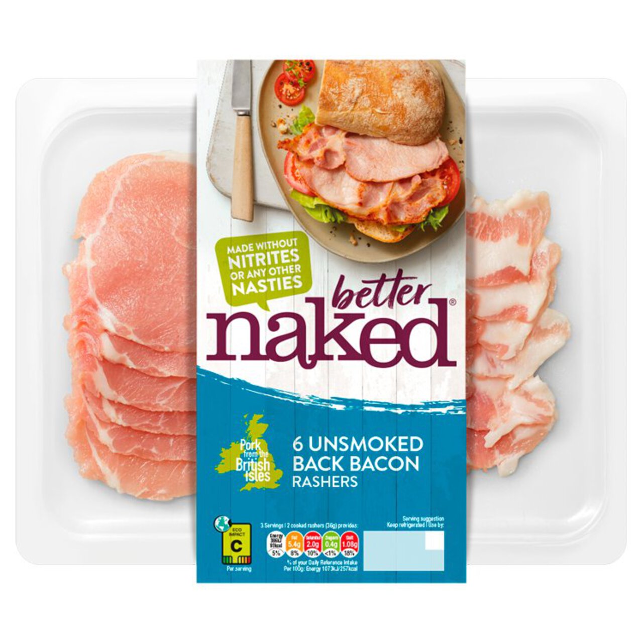Better Naked Unsmoked Back Bacon Rasher 200g