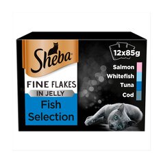 Sheba Fine Flakes Cat Food Pouches Fish in Jelly 12 x 85g