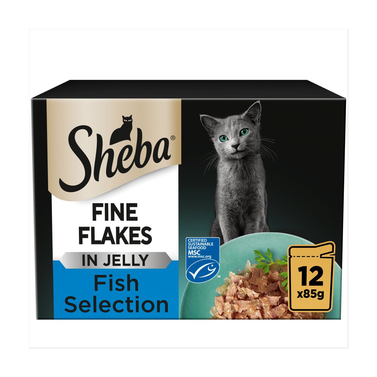Sheba Fine Flakes Cat Food Pouches Fish in Jelly 12 x 85g