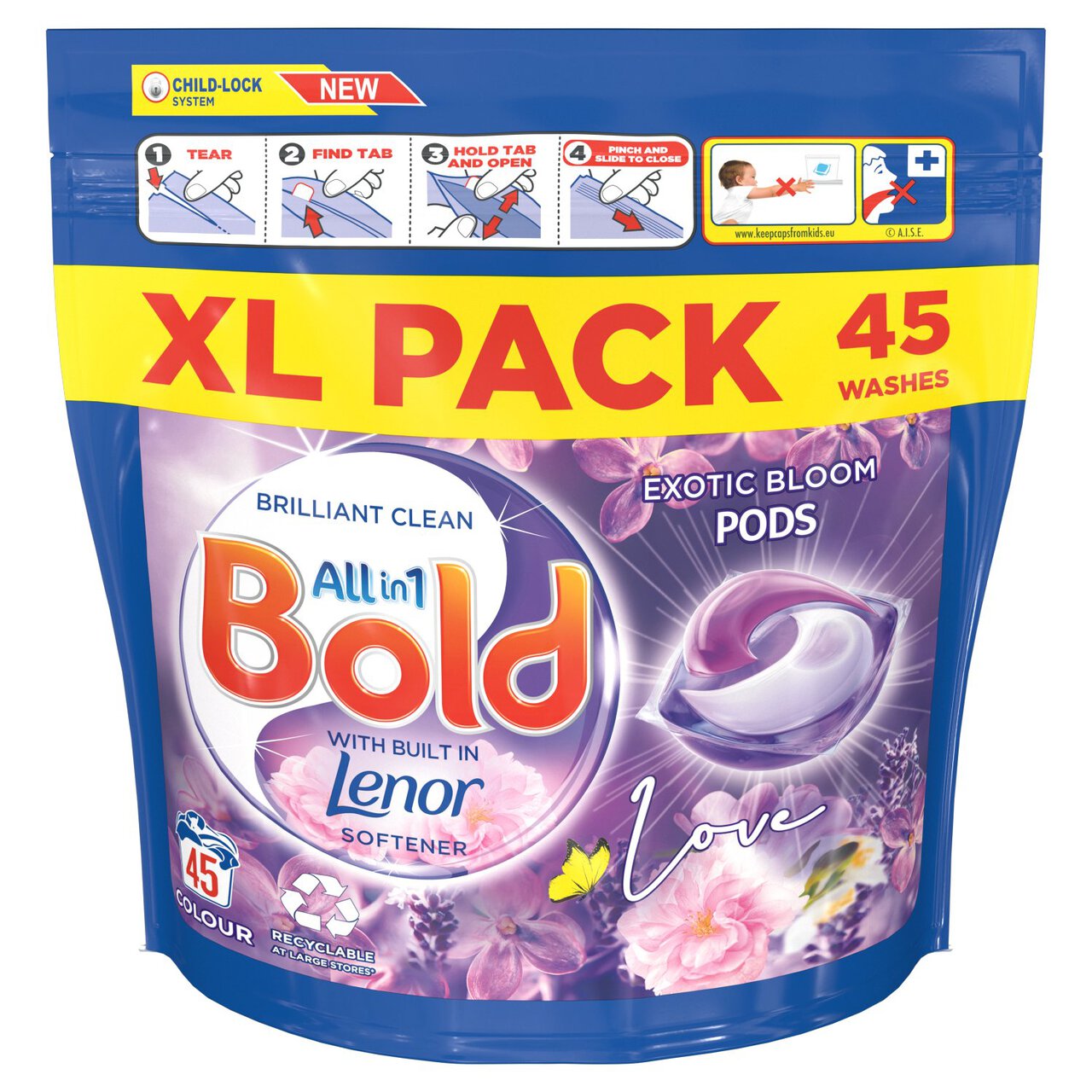 Bold All-in-1 Pods Washing Liquid Capsules Exotic Bloom 45 per pack