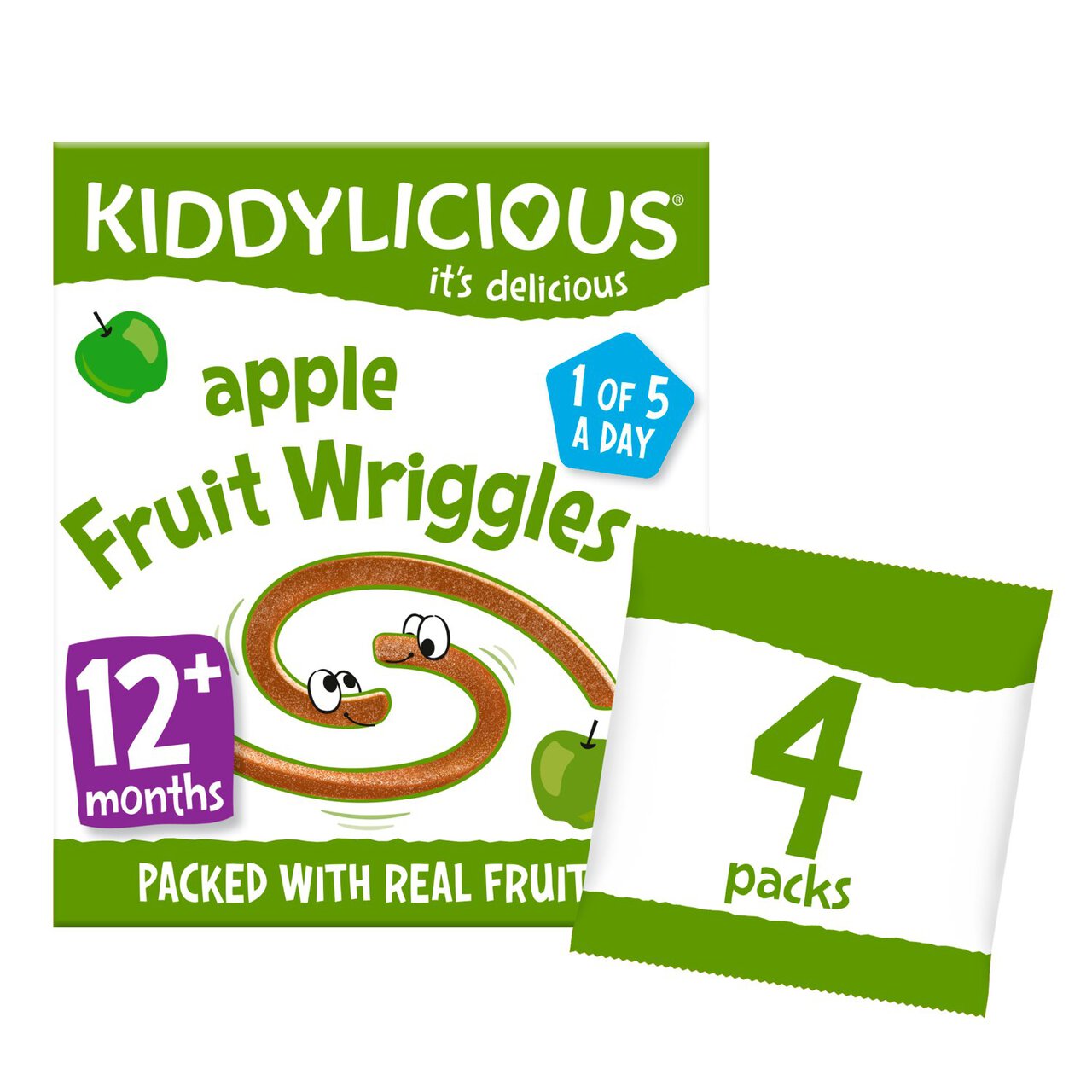 Kiddylicious Apple Fruit Wriggles, 12 mths+ Multipack 4 x 12g