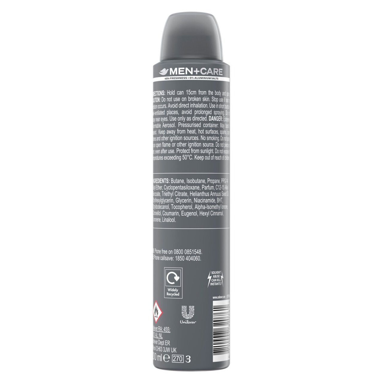 Dove Men+Care 0% Aluminium Clean Comfort Deodorant Aerosol 200ml