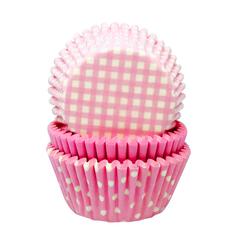 Pastel Pink Gingham & Polka Mix Cupcake Cases 75 per pack