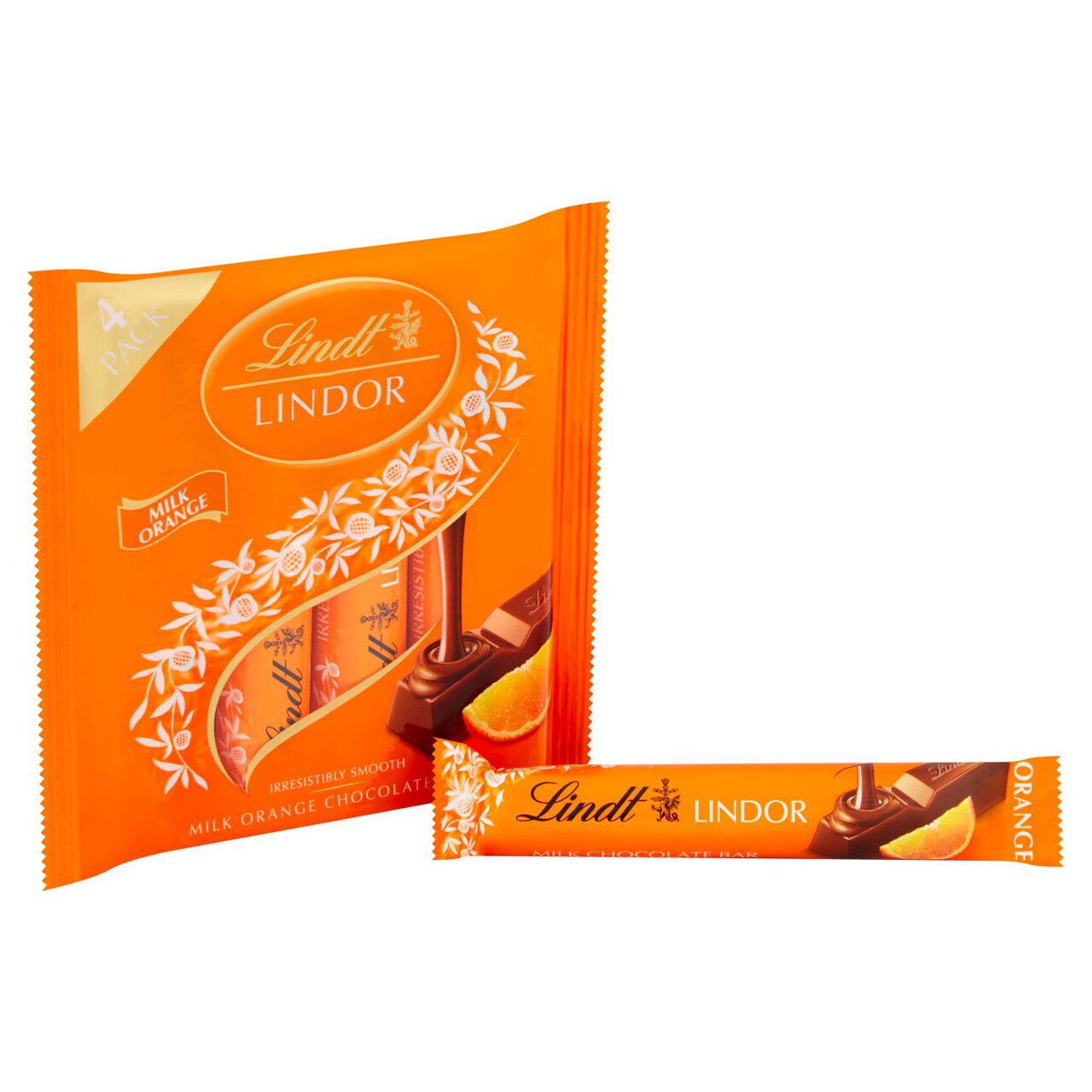 Lindt Lindor 4 Milk Orange Chocolate Bars 100g