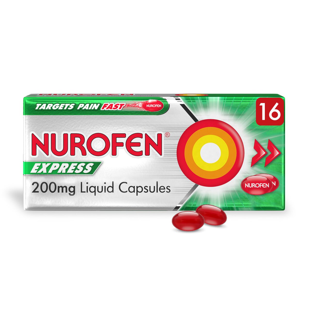 Nurofen Express Pain Relief 200mg Liquid Capsules Ibuprofen 16 per pack