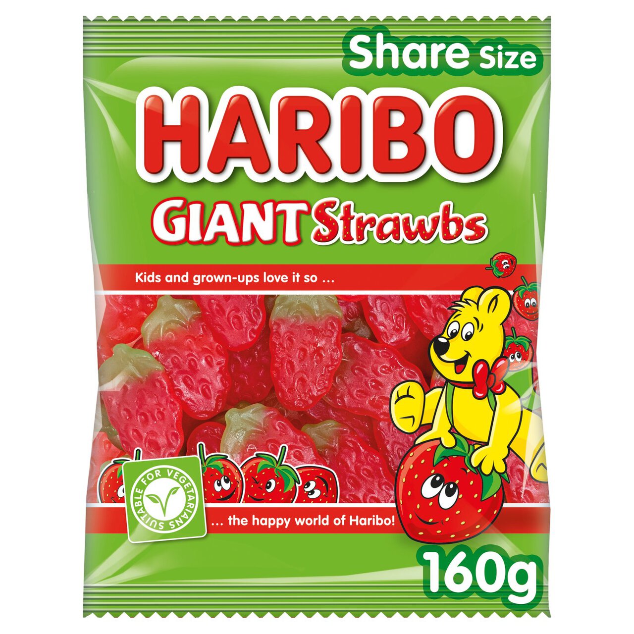 Haribo Giant Strawbs Sweets Sharing Bag 160g
